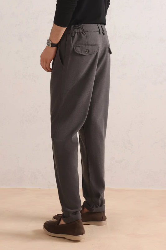 Pleated Cotton Blend Trousers