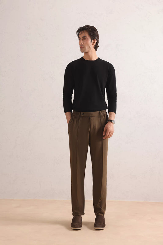 Pleated Cotton Blend Trousers