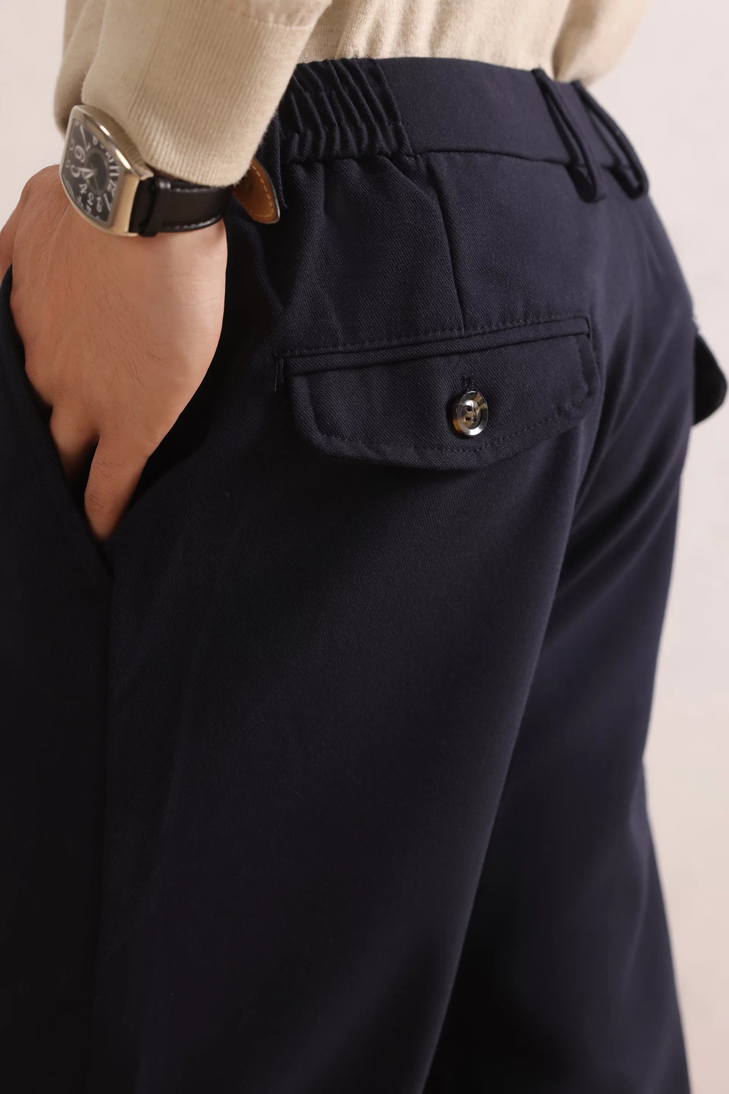 Pleated Cotton Blend Trousers