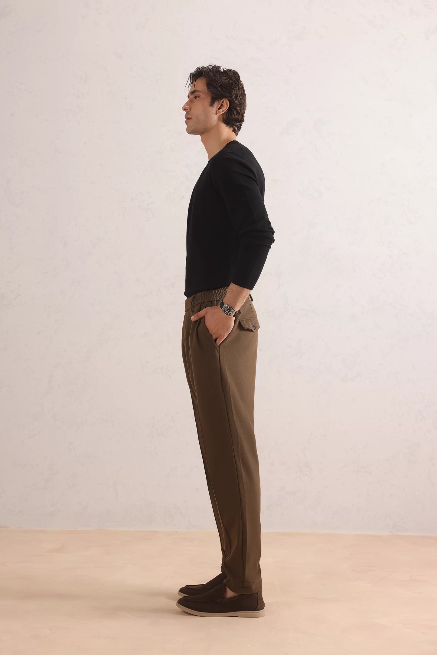 Pleated Cotton Blend Trousers