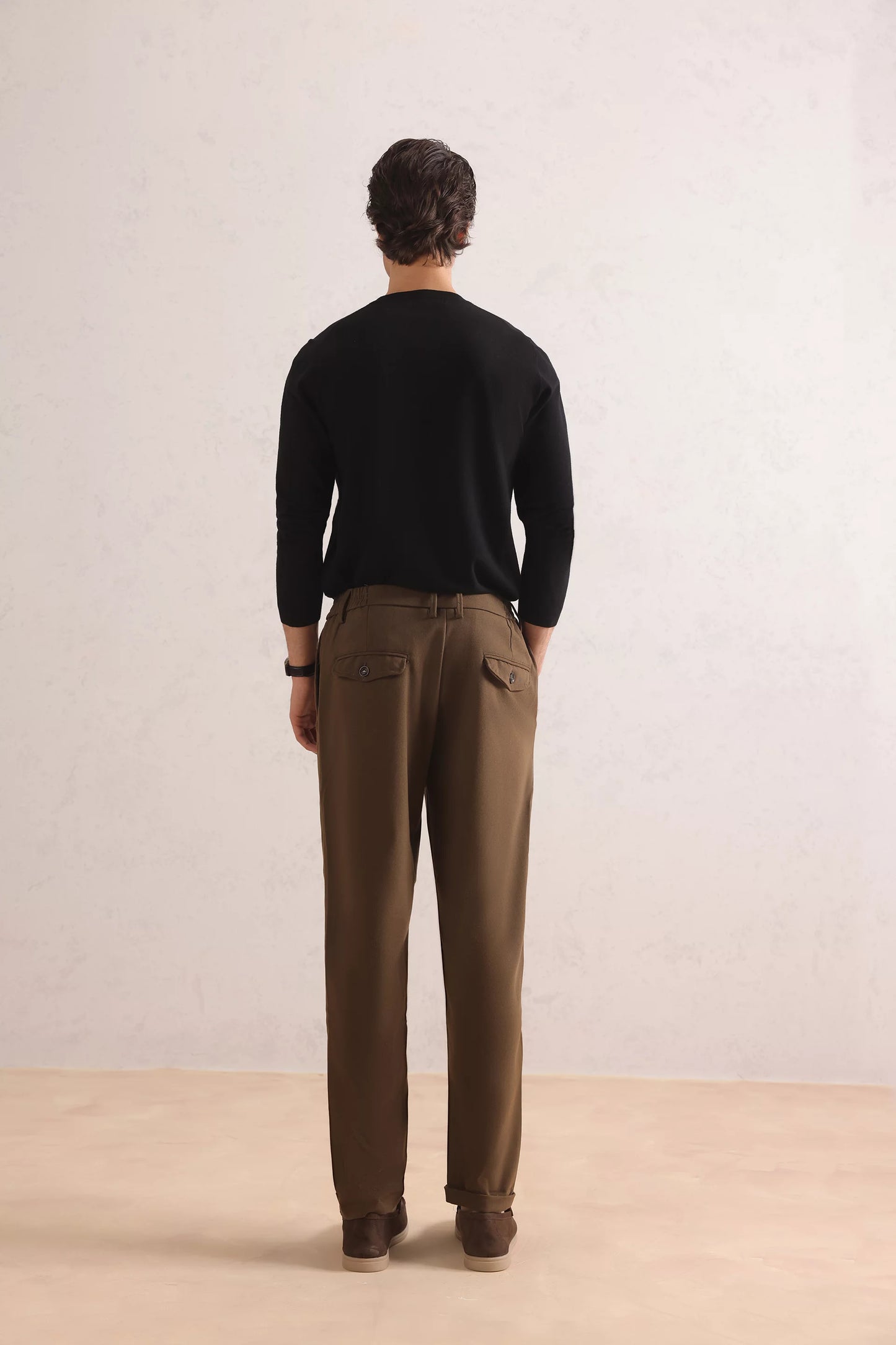 Pleated Cotton Blend Trousers