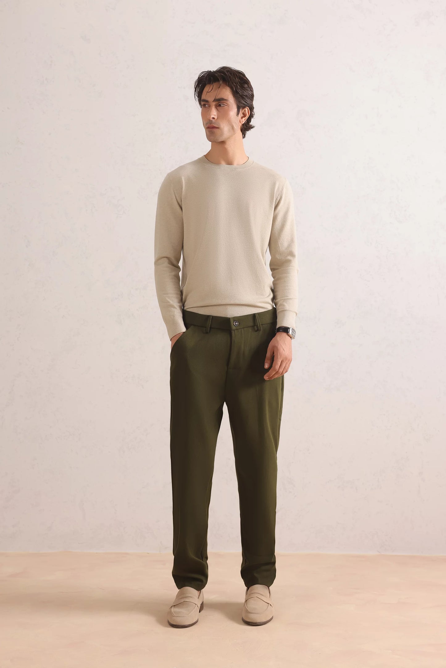 Herringbone Wool Blend Trousers