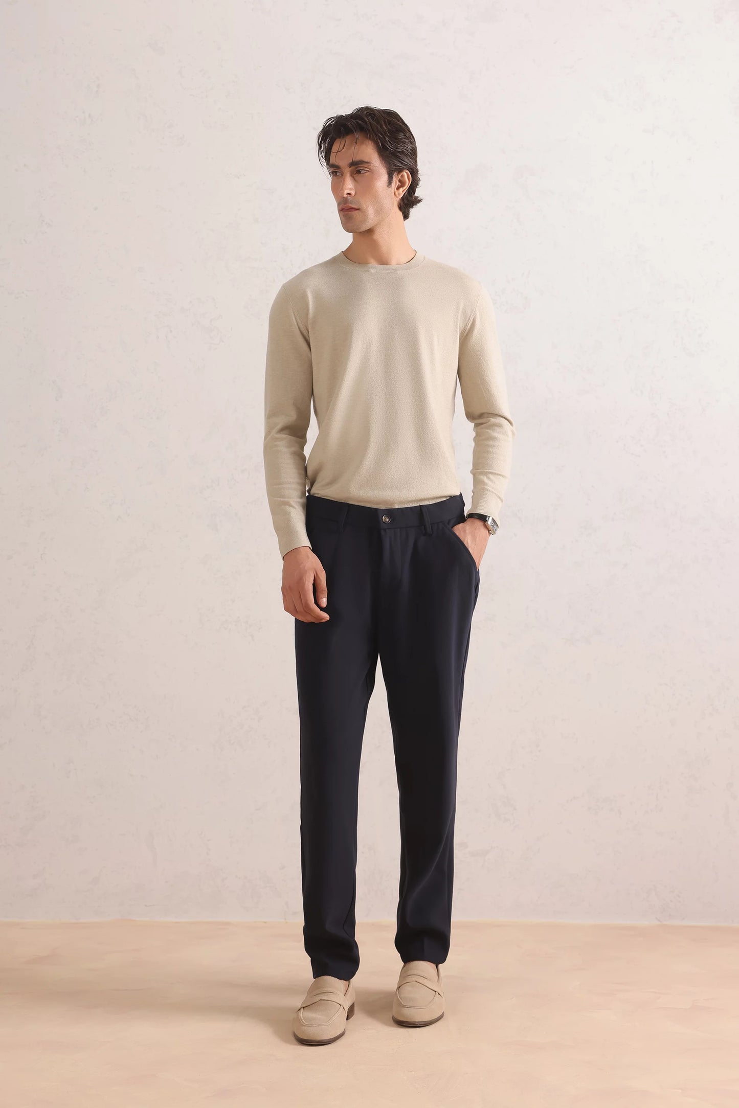 Herringbone Wool Blend Trousers