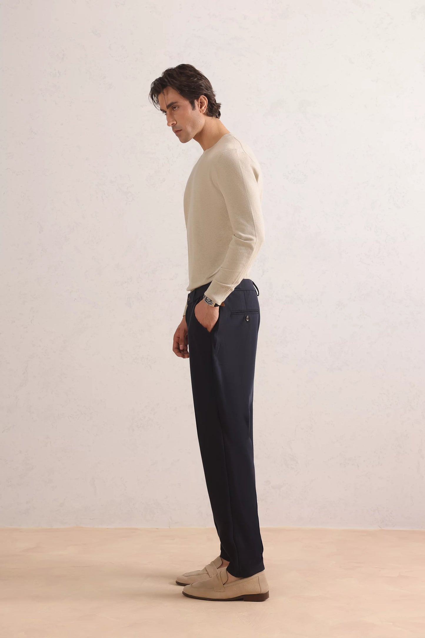 Herringbone Wool Blend Trousers